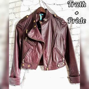 Truth & Pride Burgandy Brown Biker Moto Leather Jacket. S.$690